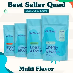 Best Seller Quad - Energy & Focus Caffeine Gum - Multi Flavor (4-Bulk Pouches)