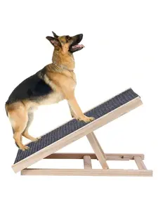 Pet Ramp Ladder Adjustable Dog Ramp With Traction Mat, Wooden Pet Steps Ladder For Small And Older Animals, Non Slip Pet Ladder For Car, Bed, Couch, Up To 100 Pounds (2 Gears Adjust)