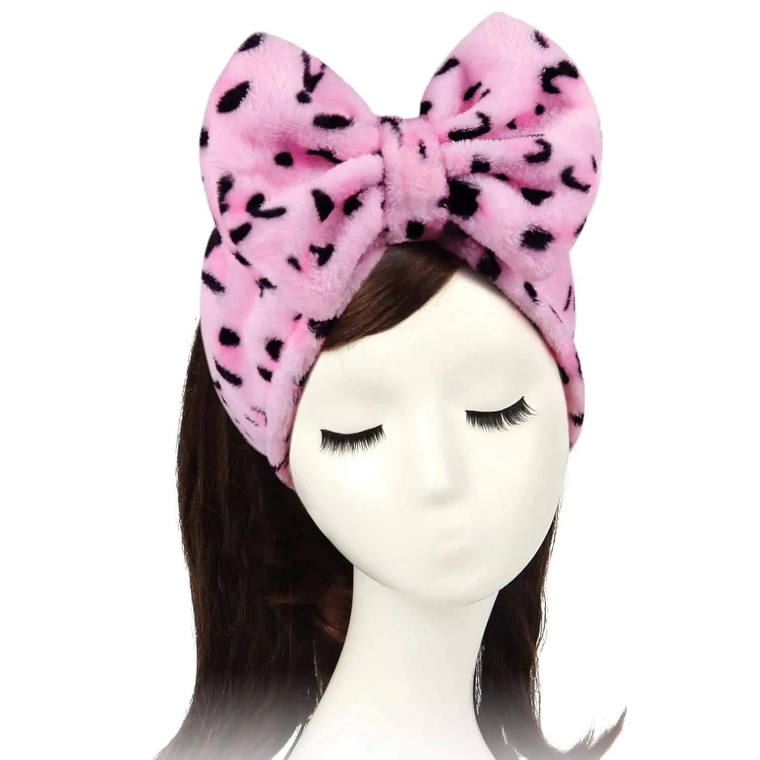 Shintop Women Fashion Lovely Soft Carol Fleece Bowknot Bow Makeup Cosmetic Shower Elastic Hair Band Hairlace Headband (Pink) | Washable Coral Fleece, Wide Elastic Hair Band, Stretches to 12.5 In, Removable Bow, Holds Hair Back for Face Masks, Shower