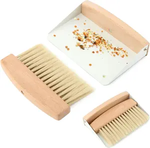 Mini Dustpan and Brush Set,Small Beechwood Dust Pan and Brush Set,Portable Cleaning Broom with Dustpan Combo Set with Natural Sisal NINEFOX