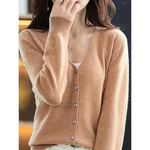 Spring and Autumn New Base Shirt V-Neck Small Cardigan Single-Breasted Coat College Style-Reducing Versatile Knitted Sweater
