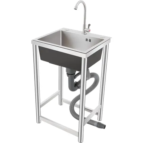 Modern Rust-Resist Steel Single-Bowl Kitchen Sink - Freestanding, Portable, Stain-Resistant, Water-Saving, Noise-Reducing, 110lb Durable Build, Anti-Condensation Coating, 360° Faucet Swivel, Strainer Basket, Easy Installation for Home, Commercial Use
