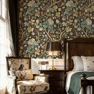 Vintage Blue Iris and Plant Pattern PVC Self-Adhesive Wallpaper, Removable and Reusable Bedroom Wall Decal, Background, 1 Roll