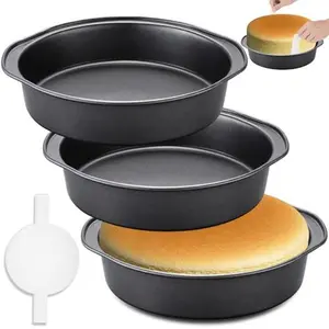 8 Inch Cake Pan Set, 3PCS Round Carbon Steel Cake Pans with 100 Parchment Paper Rounds, Nonstick Baking Pan Set, Oven Safe Bakeware for Layer Cakes Cheesecake Pizza Dessert Baking, Easy Release Cake Tin