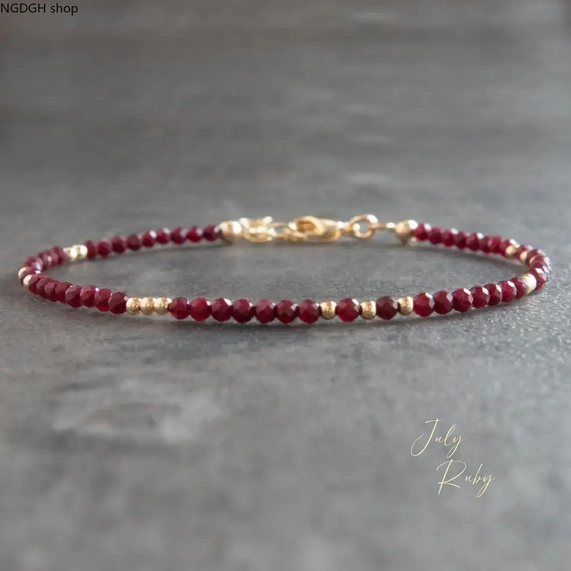 Natural Red Stone Bracelet 2mm Red Crystal Dainty Bracelet Delicate Faceted Gemstone Beaded Bracelet Anklet Minimalist Style for Women Handmade Valentine's Day Gift,Perfect for Everyday Wear & Stacking