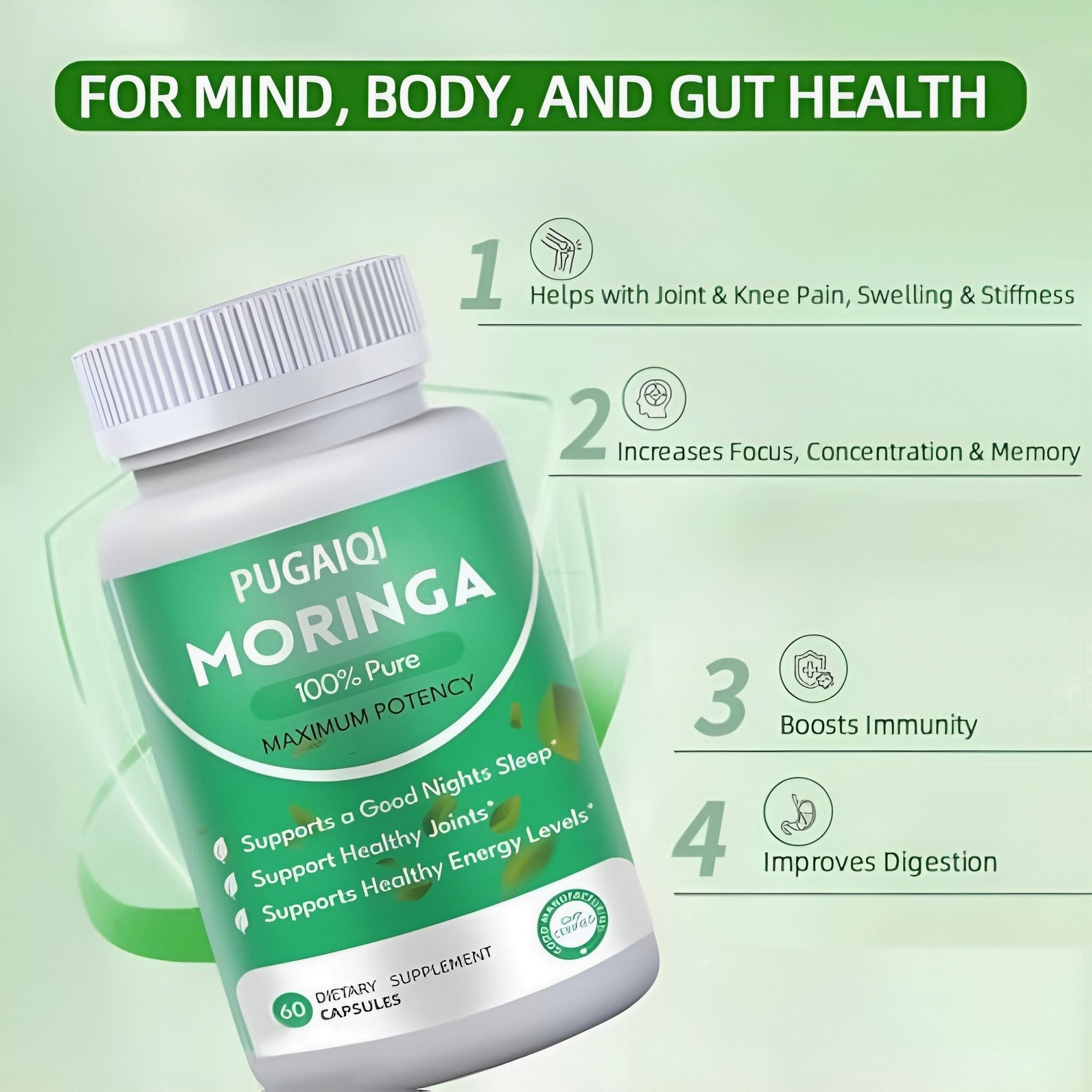 Rosabella Moringa Powder Capsules 800mg - Immune Support, Gut Health & Focus Enhancement - Reduce Inflammation, Boost Memory & Daily Wellness