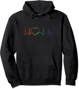 Rainbow Heartbeat LGBTQ Gay Pride Month LGBT Pullover Hoodie - Nafeesaami Shop 55B08H9N76X5