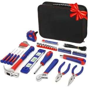 Home Tool Kit, 100 Piece Kitchen Drawer Household Hand Tool Set with Easy Carrying Pouch