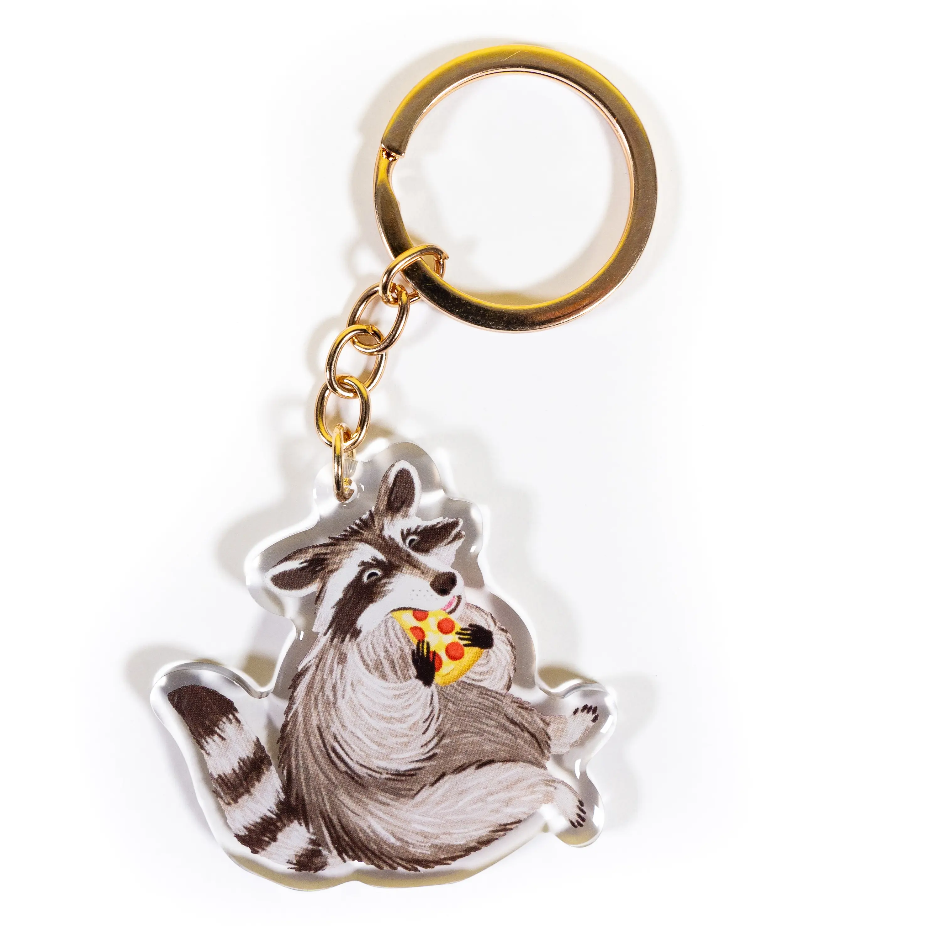 Raccoon Eating Pizza Keychain