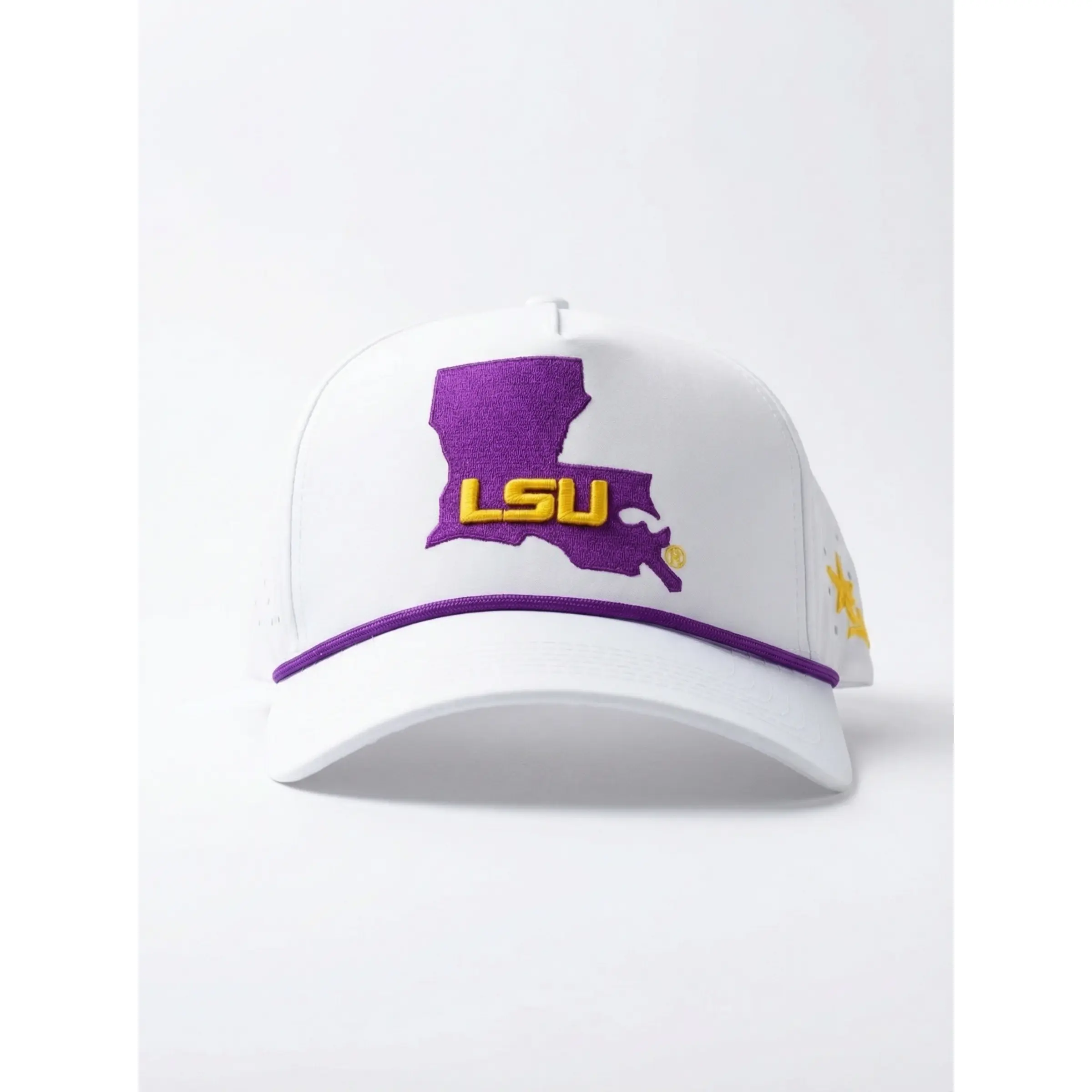 "LSU w/ State Roped" Moisture Wicking White Hat