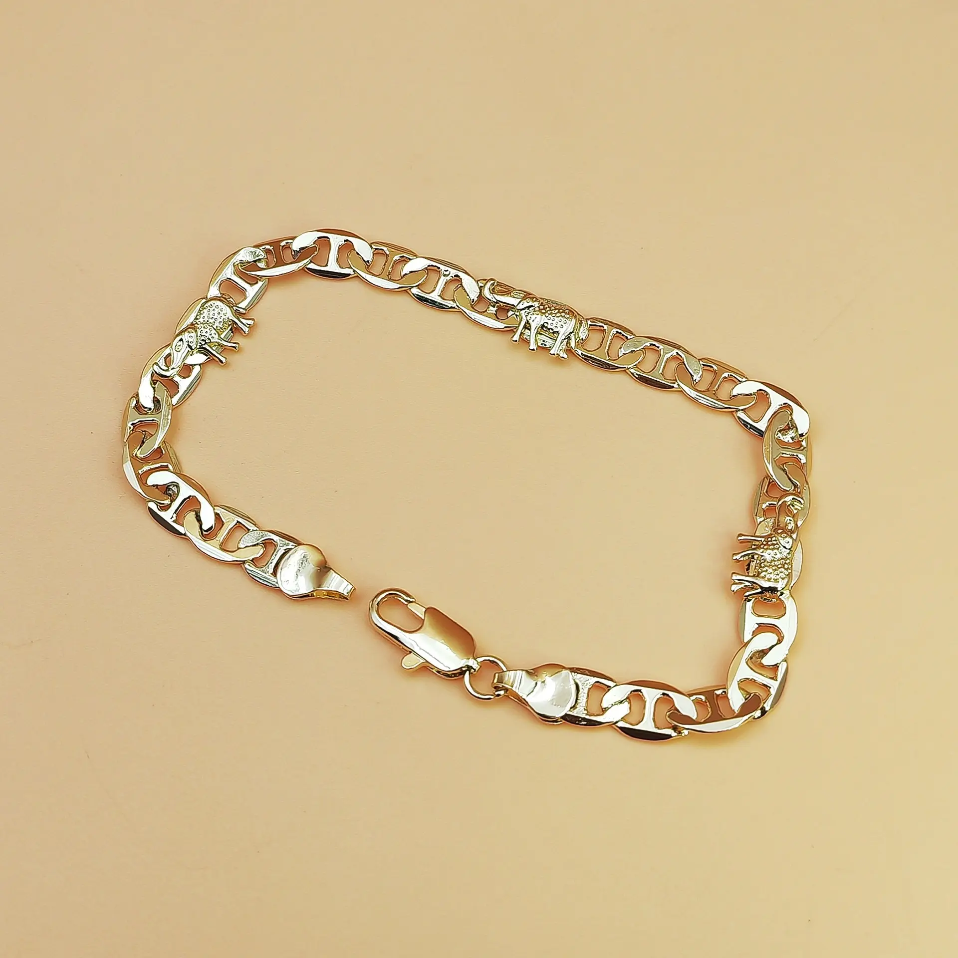 Punk style boyfriend copper plated 18k men's and women's baby elephant ring bracelet friend gift chain retro