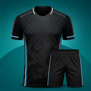 England-Inspired Black Soccer Jersey Set, Men’s Football Shirt and Shorts Outfit