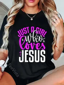 100% Cotton Unisex Just A Girl Who Loves Jesus Purple And White T-Shirt Casual Graphic Printed Vintage Tshirt