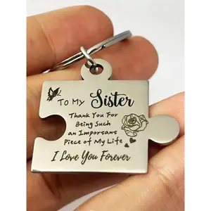 Day Gift Stainless Steel Puzzle Shaped Keychain, To My Sister Letters Engraved Personalized Heart Tag Keychain, Fashion Accessories for Women & Men, Gift for Sister