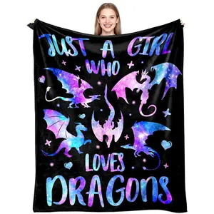 1pc Dragon-shaped blanket gift, soft flannel dragon-shaped blanket for girls and ladies, dragon-themed birthday gift blanket, Slogan Print Blanket