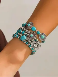 ZYNE Boho Style Turquoise Decorated Beaded Bracelet, Premium Bracelet, Fashionable High Quality Bracelet for Women & Girls, Trendy All-match & Exquisite Jewelry for Birthday Gift, Gifts for Wife, Anklets