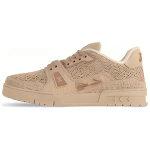 LOUIS VUITTON Round-Toe Lace-Up Embroidered Low-Top Sneakers for Men and Women in Beige Trending Shoes, House White Official Shoes to Get / Maison Mihara Verifiable, with credentials and supporting global authentication