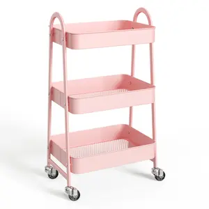 3 Tier Rolling Cart -Metal Utility Cart on Lockable Caster Wheels, Mobile Storage Shelves Organizer Cart 3 Tier Rolling Cart -Metal Utility Cart on Lockable Caster Wheels, Mobile Storage Shelves Organizer Cart