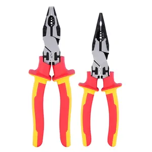 NORIX 2-Piece 8 in VDE Insulated Pliers Set - 1000V Safe, Insulated Handles, Wire Cutter, Crimper, Stripper, Heavy-Duty Lineman Pliers with Locking Adjustable Wrench for Auto Repair Shops, Industrial Use