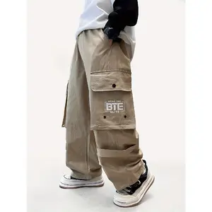 Boys' Overalls Boys' Trousers Baggy Medium And Large Trousers Belt Pocket Stretch Waist Jogging Pants Casual Wear All Seasons, for Outdoor
