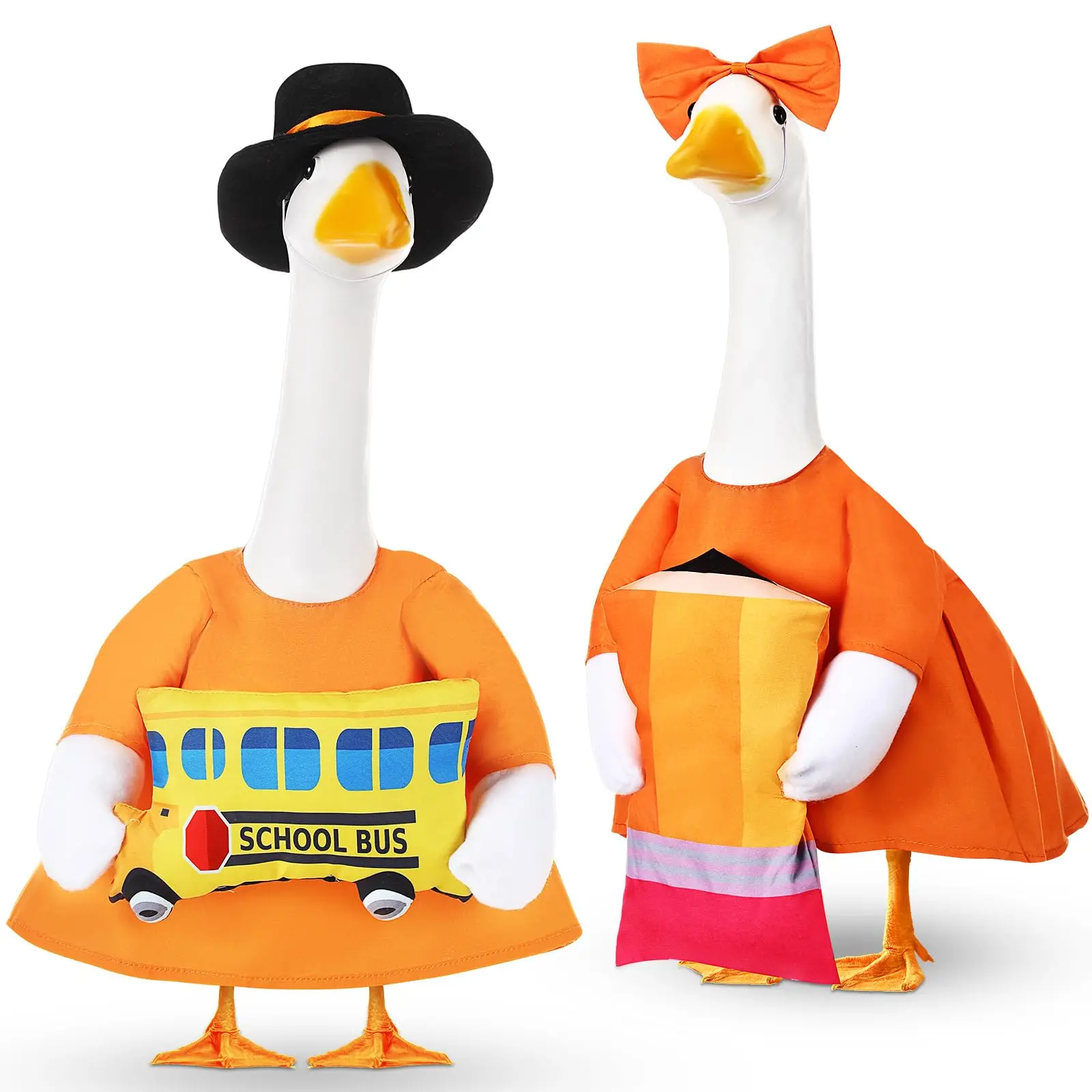 2 Sets Back to School Porch Goose Outfit for Classroom Management 23inch Classroom Goose Outfit First Day of School Goose Costume Silly Goose for Preschool Kindergarten Elementary Teacher Gifts Outdoor Lawn Yard Garden Porch Decor