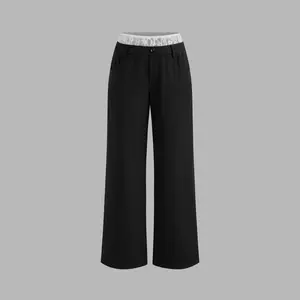 Cider [size 2-10] Mid Rise Solid Lace Trim Pocket Straight Leg Trousers