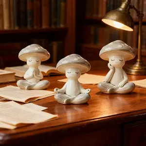 Charming Meditation Mushroom Figurine, Abs Resin Craft, Tranquil Yoga Pose, Golden Glow, Home Decor & Gift Creative, Fun Decoration