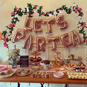 LET'S PARTEA 12 PCS Balloons Tea Party Birthday Banner Decorations First Birthday Flower Garland Rose Gold Balloons & Rose Garlands