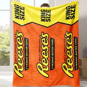 1pc Reese's Peanut Butter Chocolate Blanket, Food Themed Blanket, Soft Flannel Throw for Sofa Bed Couch, Warm Comfortable Lightweight Blanket for Home Office Travel Camping, Decorative Giftable Blankets