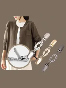 3 Piece Sweater Clips Set, Vintage Dress Clasps, Back Tie Shawl Clip, Adjustable Waist Belt, Metal Material, No Gemstones, Fashion Accessory