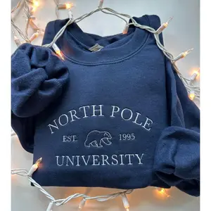 North Pole University Sweatshirt, Christmas Embroidered Crewneck, Northpole Pullover, Cute Holiday Sweatshirt, Winter Sweater