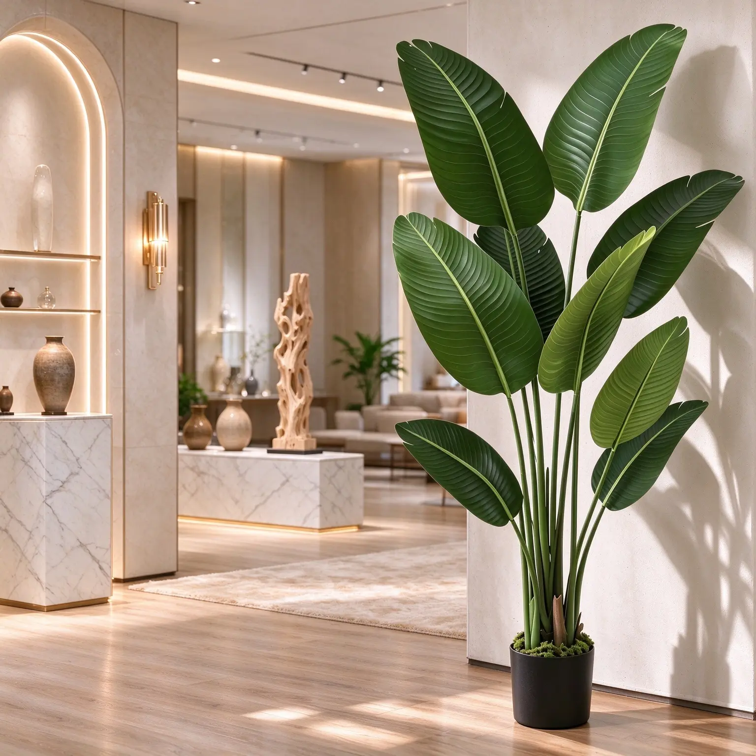 1Pc 5ft (60in) Premium UV-Resistant Plastic Fake Plant Decoration - Bird of Paradise in Pot with Dried Moss, Faux Greenery Plants with Plastic Leaves for Home Office Indoor-Outdoor Decor