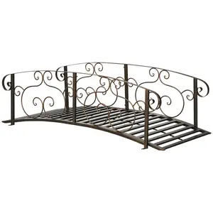 6' Metal Arch Garden Bridge – Bronze. Exquisite Vine Pattern + Safety Siderails. Powder-Coated Steel. 330 lbs Cap. Perfect for Creek & Pond