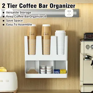 Coffee Station Organizer Wall Mounted Coffee Bar Organizer for Countertop Condiment Cup Storage Rack Bar Accessories Home