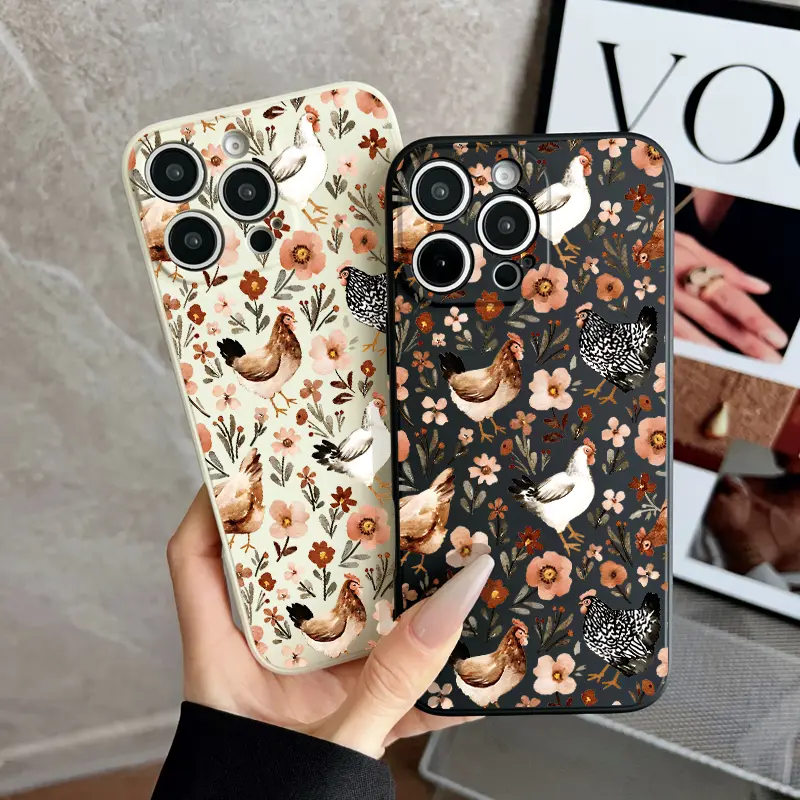Stylish Soft Case for iPhone12/13/14/15/16/17promax/xsmax Case Chickens among flowers Lightweight, Anti-Scratch, Perfect for Everyday Use Shockproof Protective Smartphone Protector