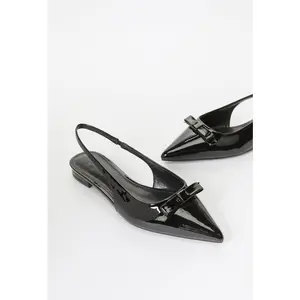 JUST FAB Women's Fashionable Elegant Pointed Toe Slingback Flat Elastic Strap Bow Summer Sandals