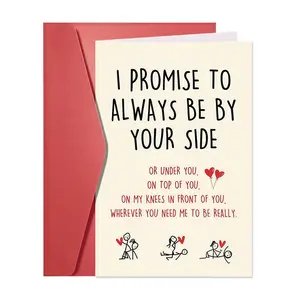 1pc Naughty Valentines Day Card for Husband Fiance Boyfriend, Sweet Anniversary Birthday Card for Wife Fiancee Girlfriend, I Promise to Always Be by Your Side, Greeting Card