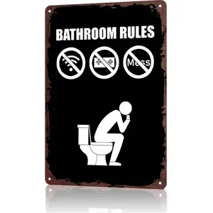 Bathroom Rules No Wifi Games Mess Metal Tin Sign, 12x8 Inch Aluminum Wall Art, Vintage Humorous Poster for Bathroom, Restroom, Funny Gift, Novelty Bathroom Sign