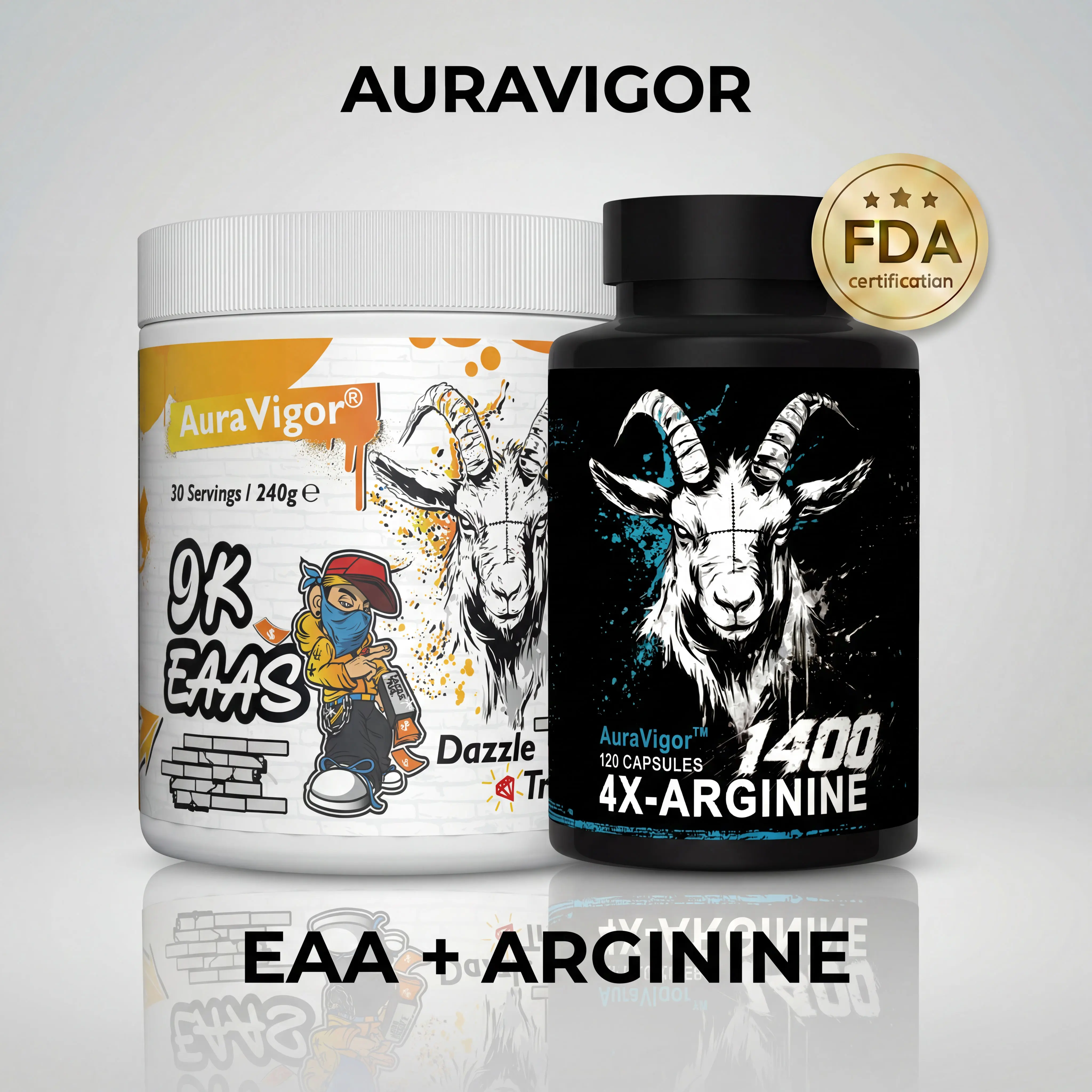 Auravigor EAA + L-Arginine Base Dietary Supplement Capsules (120 Caps) - Sugar-Free Amino Acids for Adults, Hydration, Vasodilation, Energy Boost, Optimized Recovery, Ultimate Pump & Flow Support