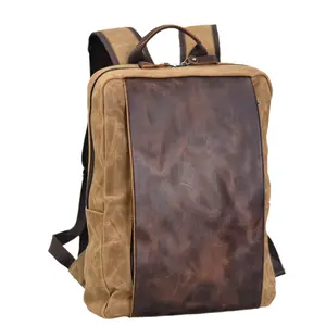 Outdoor backpack, business laptop backpack, large-capacity travel waterproof canvas and leather combination mountaineering bag