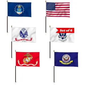 Set of 6 Military Branch Armed Forces Service Miniature Flag 10X15 CM American Desk Flag Banners Polyester Small Mini Military Stick Flags for Party Events Celebration Decorations Supplies