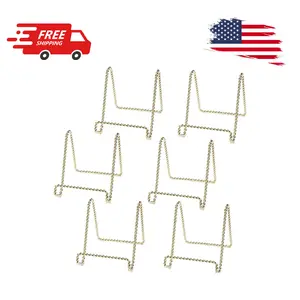 6 Pack 3″ Gold Plate Display Stands Twist Wire Iron Easel Holders