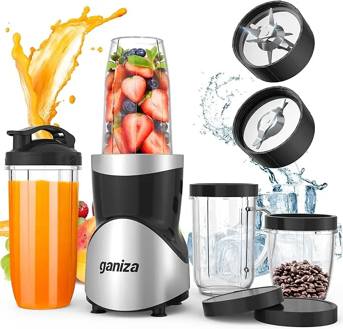 Ganiza Smoothie Blender, Blender for Shakes and Smoothies, 15-Piece Personal Blender and Grinder Combo for Kitchen, Smoothies Maker with 4 BPA-Free Po