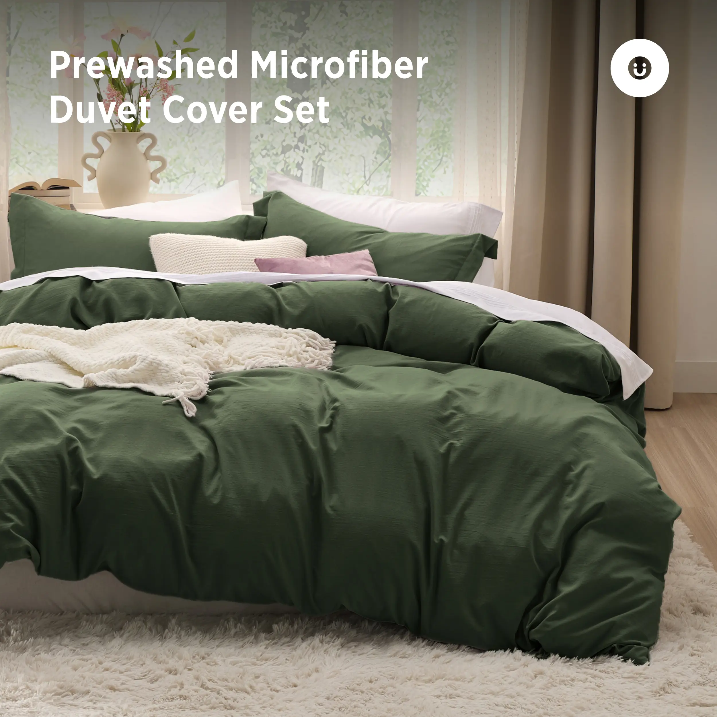 【FallPickDeals】Bedsure 3-Piece Prewashed Cotton-Like Polyester Duvet Cover Set - Lightweight, Includes 1 Zippered Cover & 2 Shams, Soft Texture & Extra-Soft Touch for Cozy Nights, No Comforter