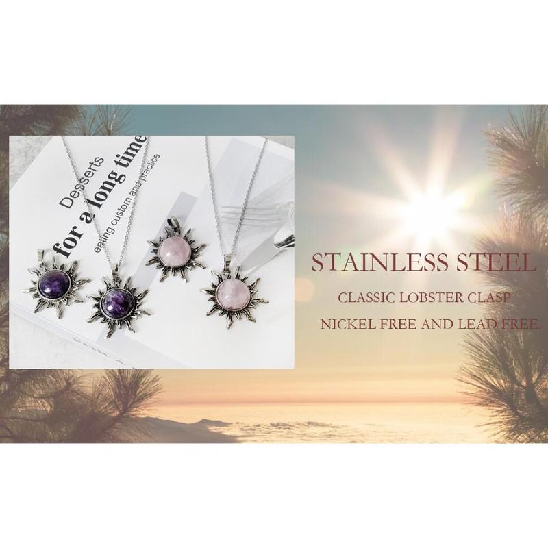 Turquoise Necklace for Women, Boho Sun Pendant Necklace with Stainless Steel Chain, Handmade Spiritual Healing Stone Western Necklace for Women