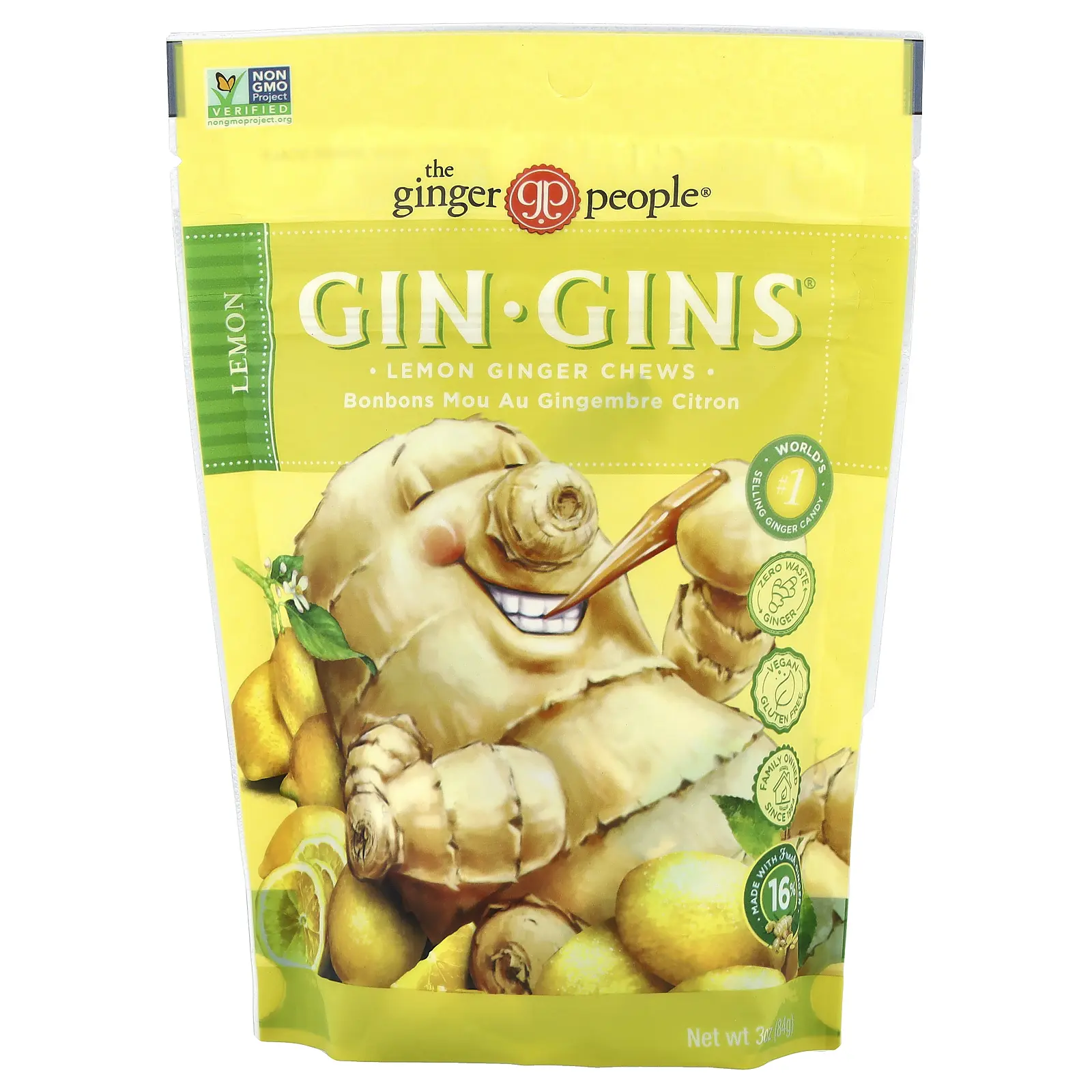 The Ginger People Gin Gins®, Ginger Chews, Lemon, 3 oz (84 g)