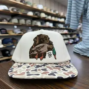 Chocolate Lab and Mallard Rope Hat Outdoor Cap with Embroidered Dog and Duck Design