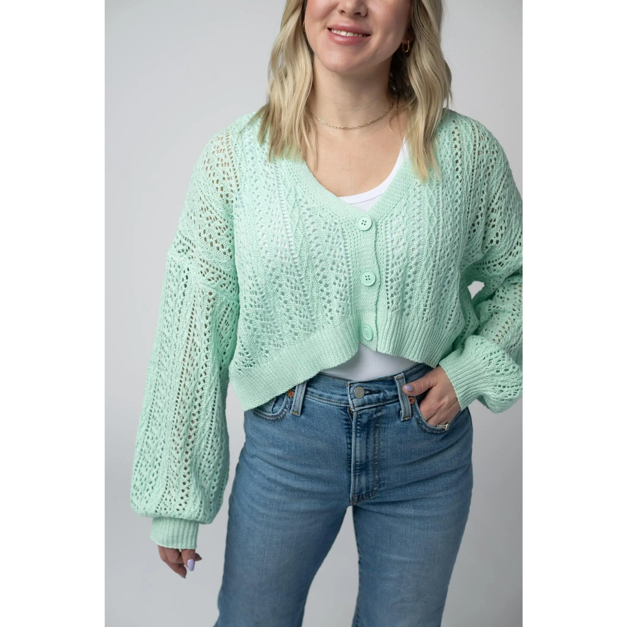 IN STOCK Callie Cropped Cardigan - Mint FINAL SALE