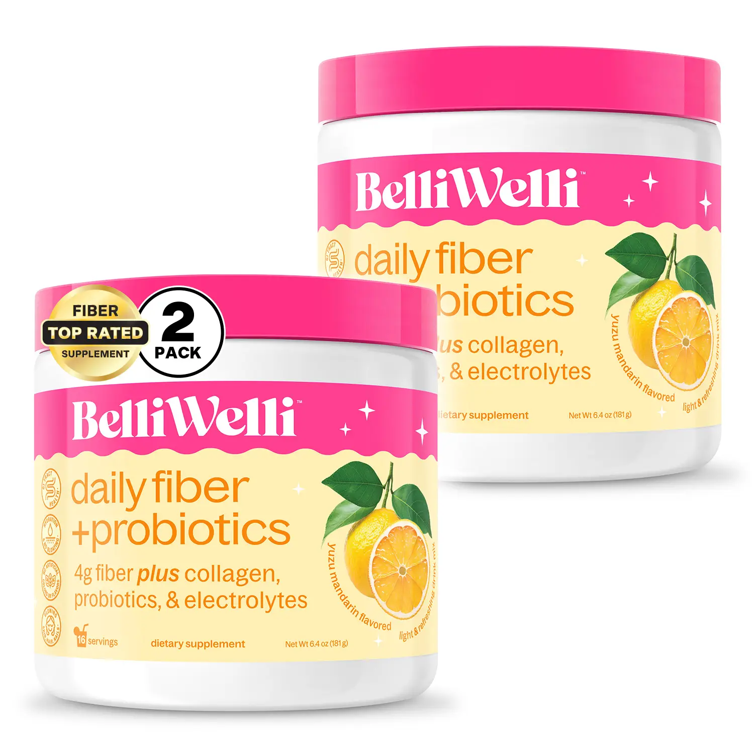 BelliWelli Fiber + Probiotics + Collagen Daily Supplement - Orange Mandarin - 2...