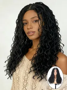 22 Inch Tiny Twist Braids Wig Glueless Full Lace Knotless Box Braided Wig for African American Women Heat-Resistant Synthetic Loose Curly Senegalese Twist Braid Wig for Women Christmas Parties Daily Use Synthetic Lace Wigs